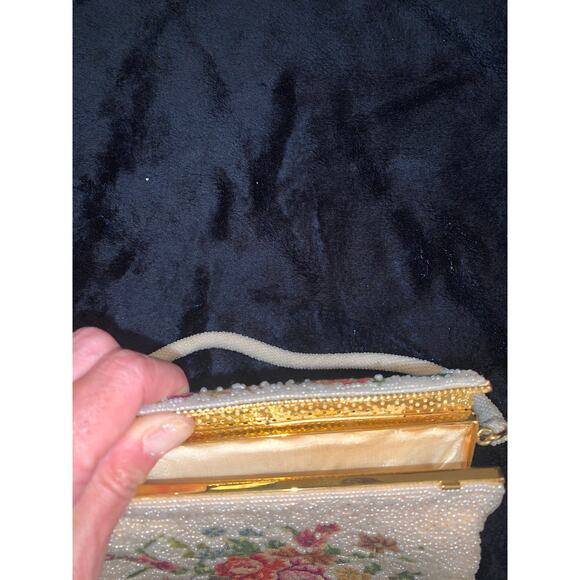 VINTAGE 50's 60's Glass BEADED PETIT POINT BAG PURSE COTTAGECORE - Picture 5 of 10